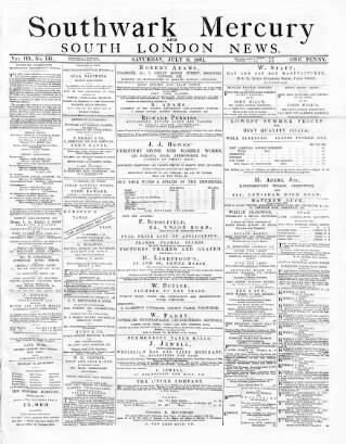 cover page of Southwark Mercury published on July 9, 1881