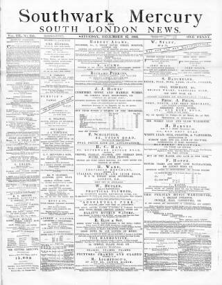 cover page of Southwark Mercury published on December 17, 1881