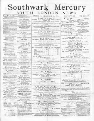 cover page of Southwark Mercury published on December 24, 1881