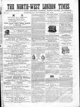 cover page of North-West London Times published on November 30, 1861
