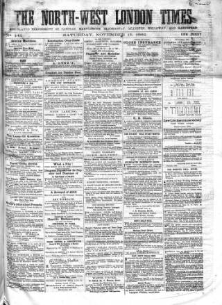 cover page of North-West London Times published on November 15, 1862