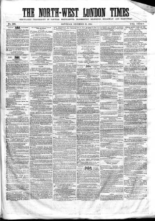 cover page of North-West London Times published on December 30, 1865