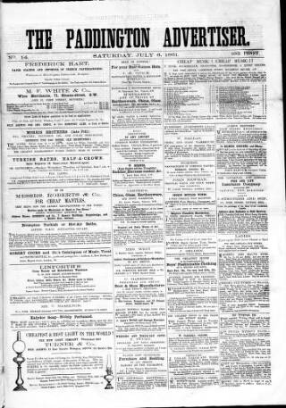 cover page of Paddington Advertiser published on July 6, 1861
