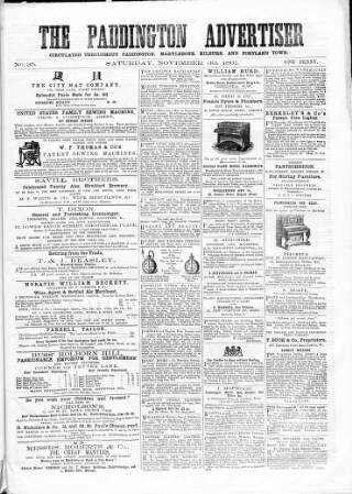 cover page of Paddington Advertiser published on November 30, 1861