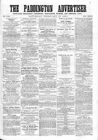 cover page of Paddington Advertiser published on February 28, 1863
