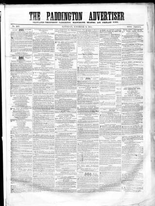 cover page of Paddington Advertiser published on November 25, 1865