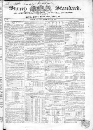 cover page of Surrey & Middlesex Standard published on February 28, 1840
