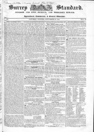 cover page of Surrey & Middlesex Standard published on September 26, 1840