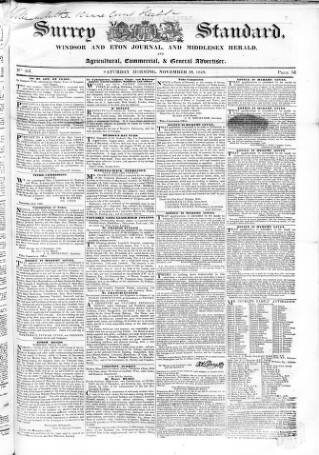cover page of Surrey & Middlesex Standard published on November 28, 1840