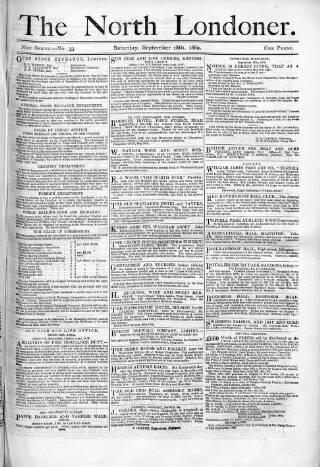 cover page of North Londoner published on September 18, 1869