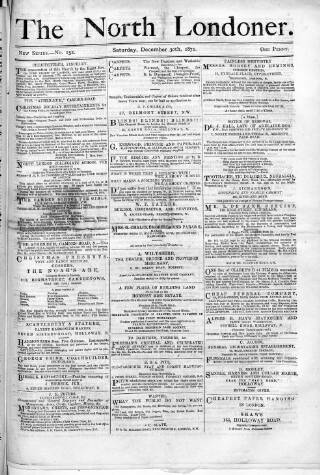 cover page of North Londoner published on December 30, 1871
