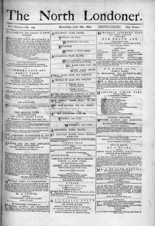 cover page of North Londoner published on July 6, 1872