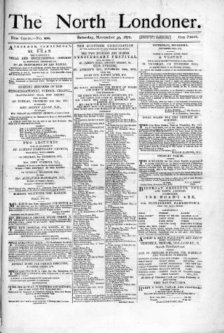 cover page of North Londoner published on November 30, 1872