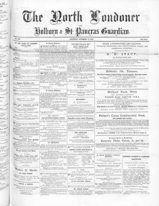 cover page of North Londoner published on November 15, 1873