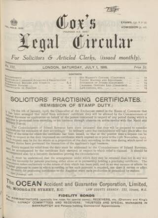 cover page of Cox's Legal Circular published on July 1, 1916