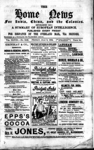cover page of Home News for India, China and the Colonies published on July 6, 1894