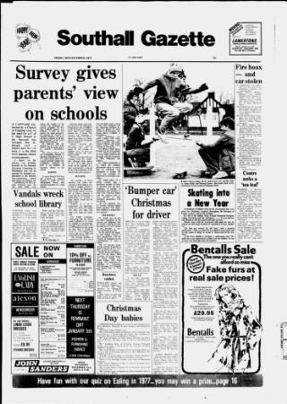 cover page of Southall Gazette published on December 30, 1977