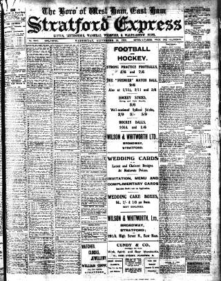 cover page of Stratford Express published on September 18, 1912
