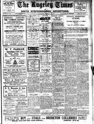 cover page of Rugeley Times published on December 30, 1933
