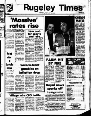 cover page of Rugeley Times published on February 28, 1981