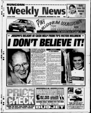 cover page of Runcorn Weekly News published on December 30, 1998