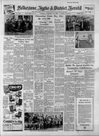 cover page of Folkestone, Hythe, Sandgate & Cheriton Herald published on November 15, 1952