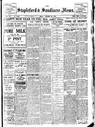 cover page of Stapleford & Sandiacre News published on December 30, 1927