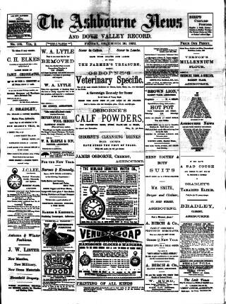 cover page of Ashbourne News Telegraph published on December 30, 1892