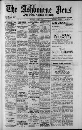 cover page of Ashbourne News Telegraph published on July 6, 1950