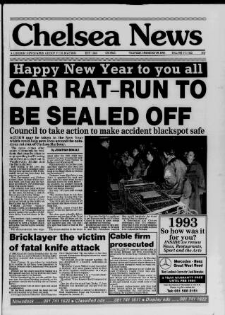 cover page of Chelsea News and General Advertiser published on December 30, 1993