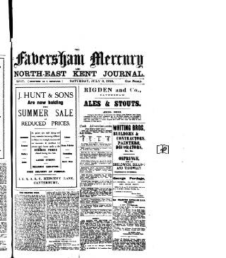 cover page of Faversham Times and Mercury and North-East Kent Journal published on July 6, 1918