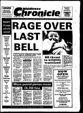 cover page of Middlesex Chronicle published on July 6, 1989