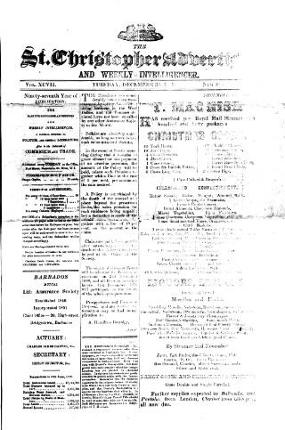 cover page of Saint Christopher Advertiser and Weekly Intelligencer published on December 30, 1879