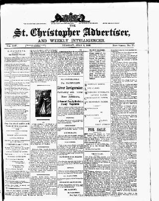 cover page of Saint Christopher Advertiser and Weekly Intelligencer published on July 6, 1886
