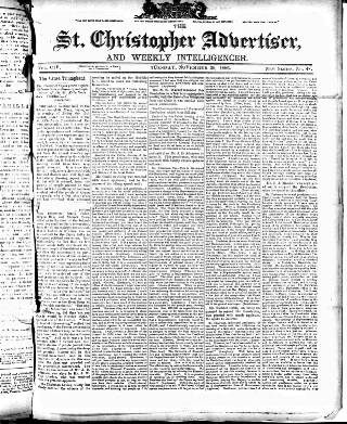 cover page of Saint Christopher Advertiser and Weekly Intelligencer published on November 30, 1886