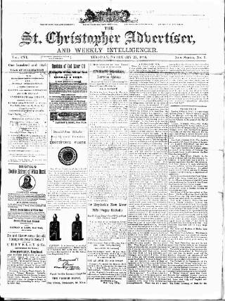 cover page of Saint Christopher Advertiser and Weekly Intelligencer published on February 28, 1888
