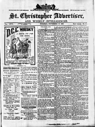 cover page of Saint Christopher Advertiser and Weekly Intelligencer published on November 15, 1898