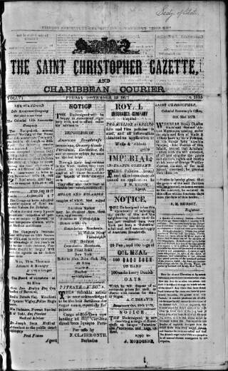 cover page of St. Christopher Gazette published on November 15, 1872