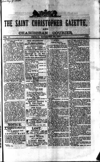 cover page of St. Christopher Gazette published on November 30, 1877