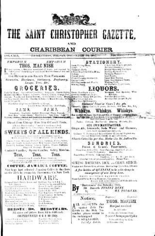 cover page of St. Christopher Gazette published on December 30, 1887
