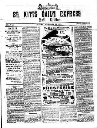 cover page of St. Kitts Daily Express published on November 30, 1909
