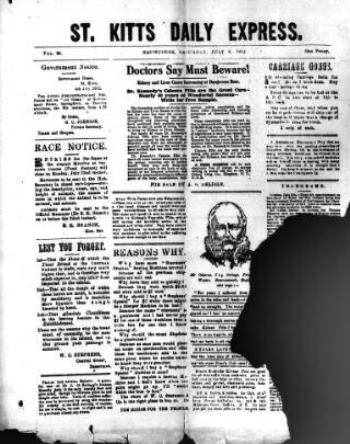 cover page of St. Kitts Daily Express published on July 6, 1912