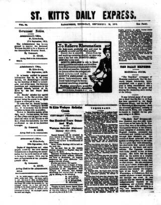 cover page of St. Kitts Daily Express published on September 18, 1913