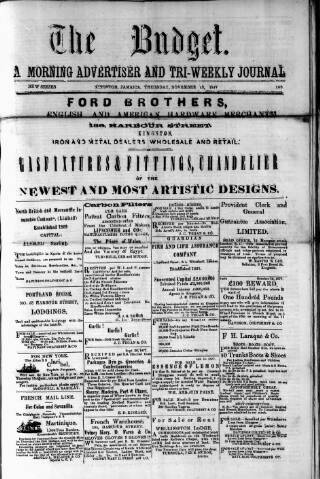 cover page of Budget (Jamaica) published on November 15, 1877