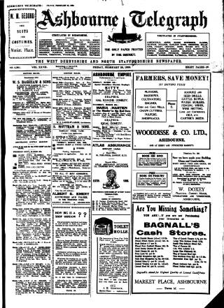 cover page of Ashbourne Telegraph published on February 28, 1930