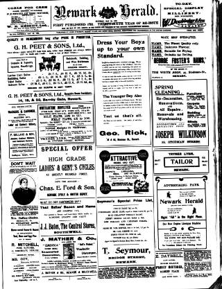 cover page of Newark Herald published on May 29, 1909