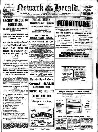 cover page of Newark Herald published on July 6, 1912
