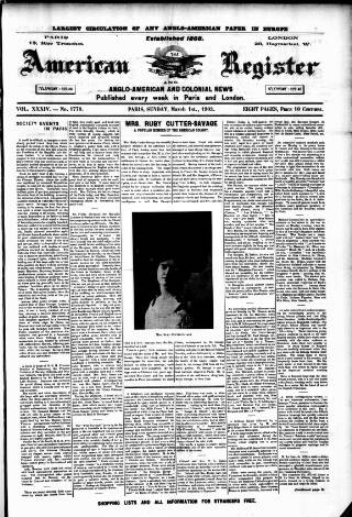 cover page of American Register published on February 28, 1903