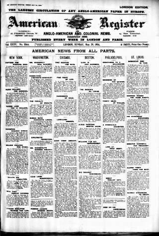 cover page of American Register published on May 29, 1904