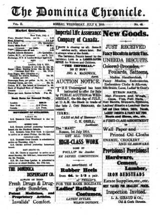 cover page of Dominica Chronicle published on July 6, 1910